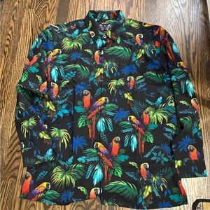 Retro Rifle Tropical Parrot Print Shirt button down large